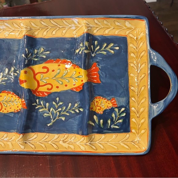 Maxcera Mediterranean Divided Serving Platter Tray Hand Painted Fish Nautical - Picture 6 of 7